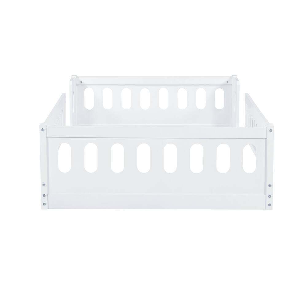 Alt View 2. Loheer - Loheer Twin Platform Bed White Wood Twin Bed with Guardrail Kids Floor Bed - White.