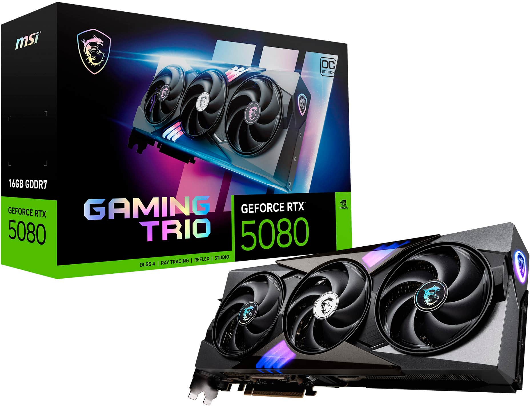 MSI - NVIDIA GeForce RTX 5080 16G GAMING TRIO OC 16GB GDDR7 PCI Express Gen 5 Graphics Card - Black - Front_Zoom