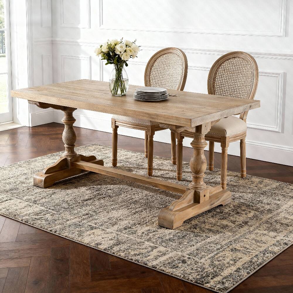 Alt View 6. Loheer - Loheer French Country Dining Chairs Set of 2 Upholstered Round Back Solid Wood Beige - Beige.