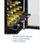 The text on the image reads: "29 wine bottle capacity 5 removable shelves Interior lighting."