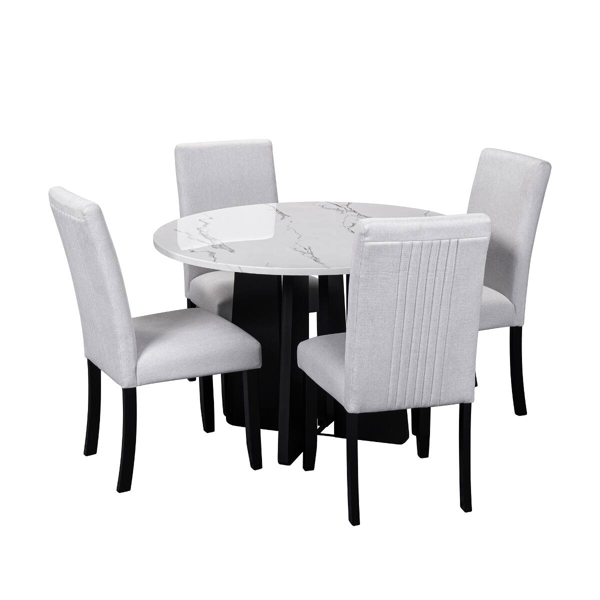 Angle. Loheer - Loheer 5 Piece Round Dining Table Set with Upholstered Chairs, 43 Inch Modern Dining Set for Four - Beige and White.