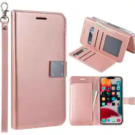 Entronix - Case Compatible with Galaxy S24 Plus - Foldable Leather Wallet, Card Holder & Lanyard - Rose