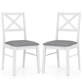 Gymax - Dining Chairs Set of 2 Upholstered Kitchen Side Chairs w/ Rubber Wood Frame White & Grey - White, Grey