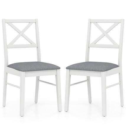 Front. Gymax - Gymax Dining Chairs Set of 2 Upholstered Kitchen Side Chairs w/ Rubber Wood Frame White & Grey - White, Grey.