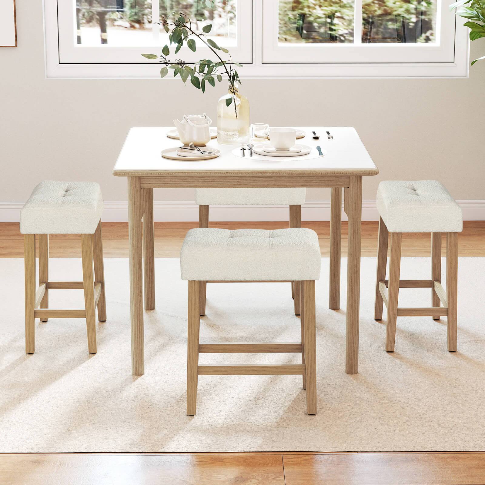 Alt View 4. Costway - Costway Counter Height Bar Stools Set of 2 with Rubber Wood Legs Footrest Modern for Home - Beige.