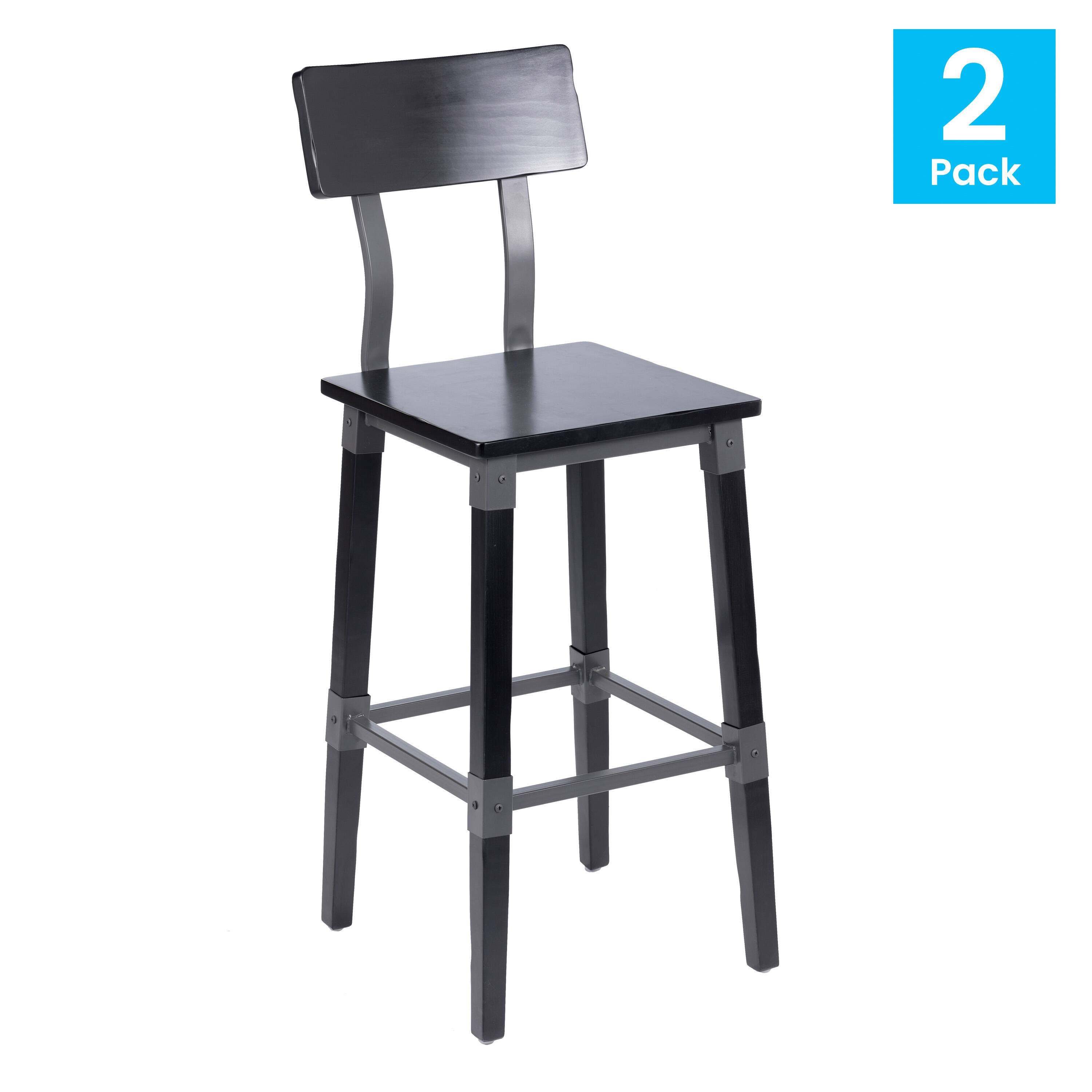 Alt View 1. Flash Furniture - Jackson 2 Pack Commercial Grade Rustic Black Industrial Wood Dining Barstool - Black.