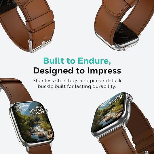 Built to Endure, Designed to Impress  
Stainless steel lugs and pin-and-tuck buckle built for lasting durability.  
10:09 FRI 18