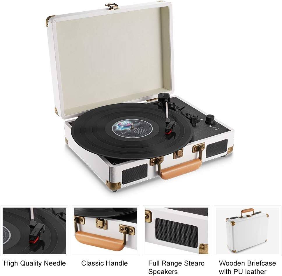 High Quality Needle Classic Handle Full Range Stereo Speakers Wooden Briefcase with PU leather
