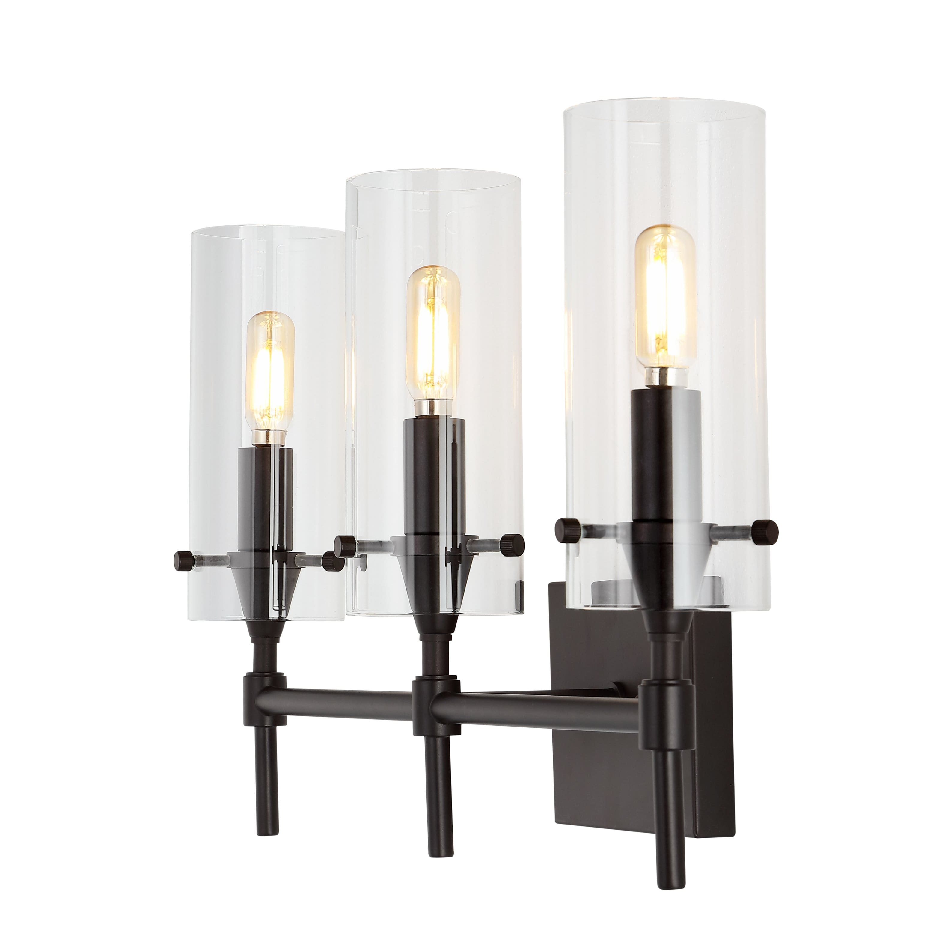 "Jonathan Y - Cato 21.25"" 3-Light Modern Farmhouse Iron/Glass LED Vanity, Oil Rubbed Bronze/Clear - Oil-Rubbed Bronze" price history on PriceWatchPro