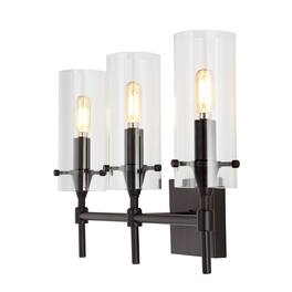Jonathan Y - Cato 21.25" 3-Light Modern Farmhouse Iron/Glass LED Vanity, Oil Rubbed Bronze/Clear - Oil-Rubbed Bronze