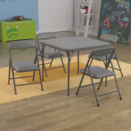 Emma + Oliver - Kids 5 Piece Folding Table and Chair Set - Kids Activity Table Set - Gray