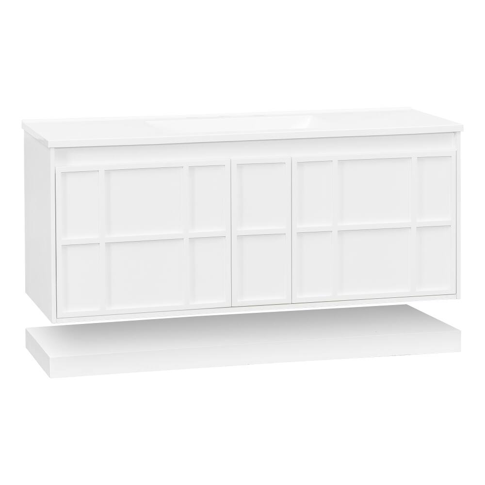 Alt View 6. Loheer - Loheer 48 inch wall mounted bathroom vanity White Floating MDF Cabinet with Composite Sink - White.