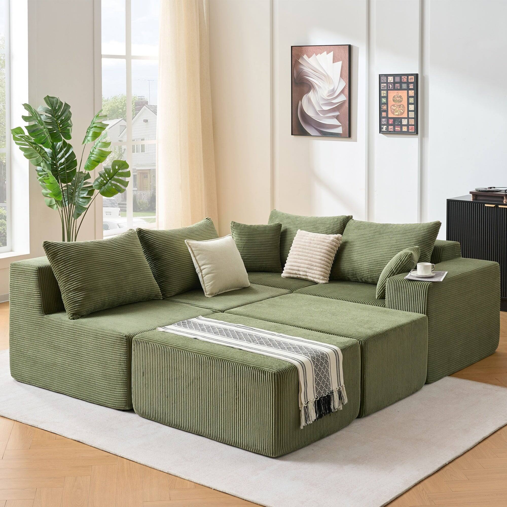 Alt View 3. Boyel Living - Compressed Modular Green Corduroy Sofa No Assembly Required 6-Seat - Green.