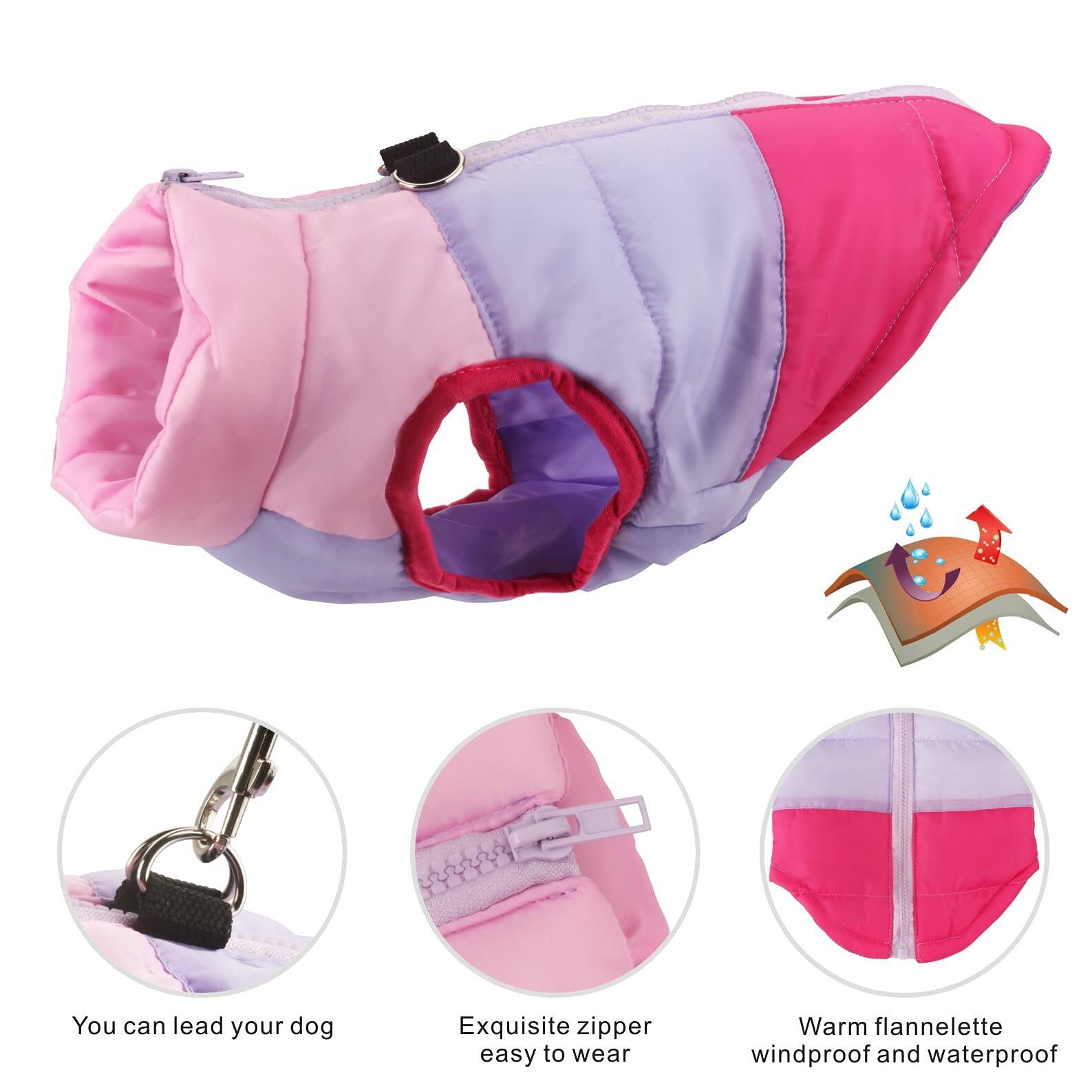 You can lead your dog  
Exquisite zipper easy to wear  
Warm flannelette windproof and waterproof