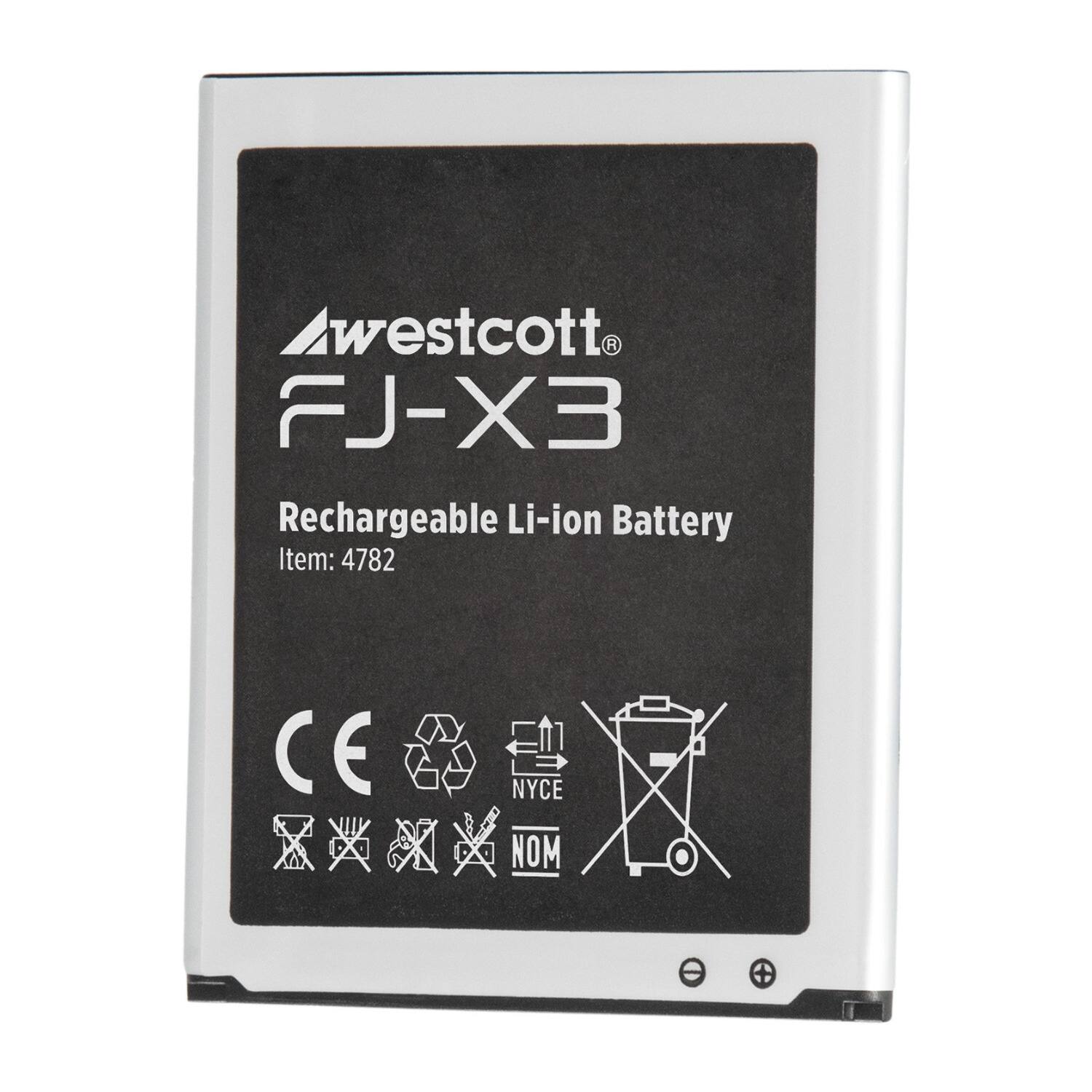 Westcott  
FJ-X3  
Rechargeable Li-ion Battery  
Item: 4782  

CE  
NYCE  
NOM