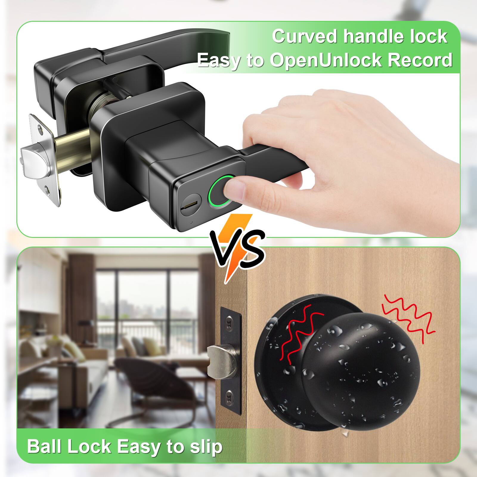 Curved handle lock Easy to OpenUnlock Record VS Ball Lock Easy to slip