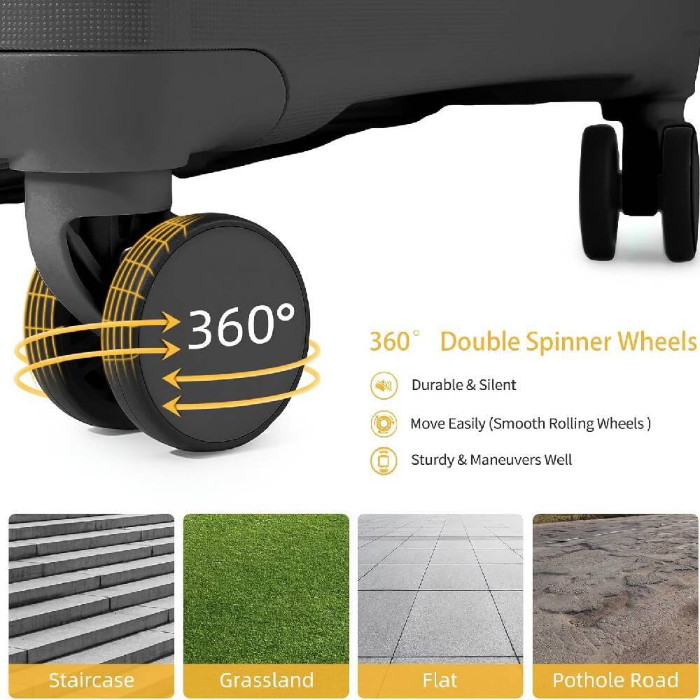 360° Double Spinner Wheels

- Durable & Silent
- Move Easily (Smooth Rolling Wheels)
- Sturdy & Maneuvers Well

Staircase  
Grassland  
Flat  
Pothole Road