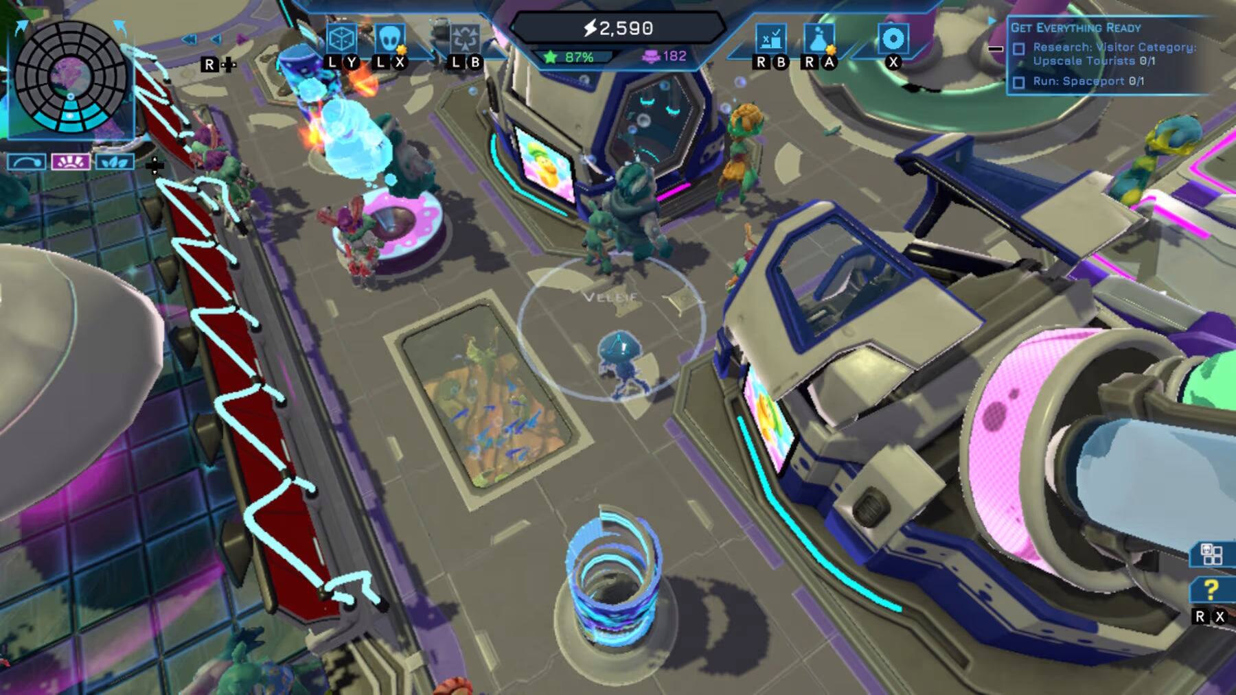 R L Y L X L  
2,590  
87%  
182  
R B R A  
GET EVERYTHING READY  
Research: Visitor Category: Upscale Tourists 0/1  
Run: Spaceport 0/1  
VELEIE  
?  
R X