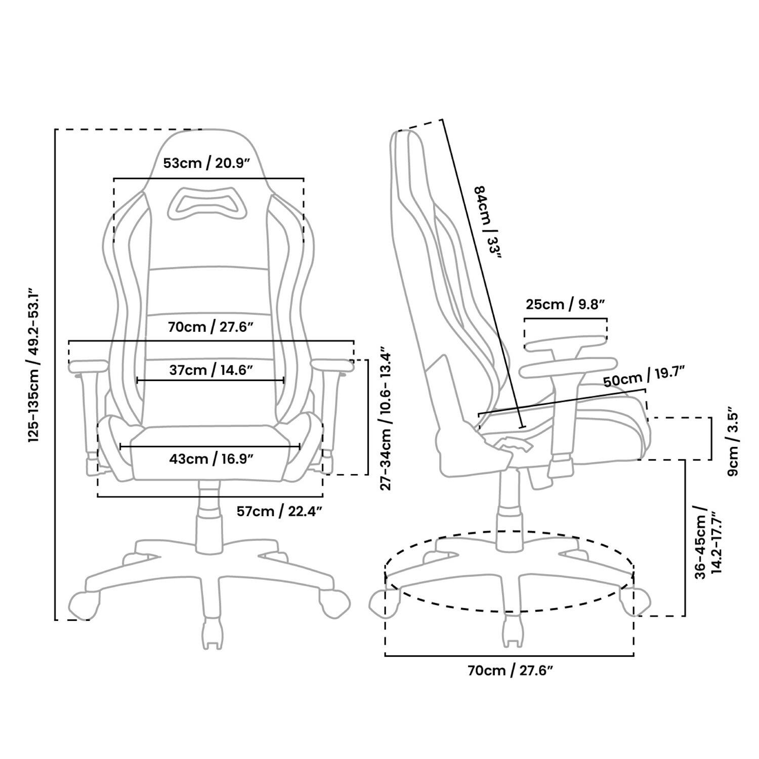 Sure, here is the corrected and grouped text:

- 49.2-53.1" / 125-135cm
- 53cm / 20.9"
- 70cm / 27.6"
- 37cm / 14.6"
- 43cm / 16.9"
- 57cm / 22.4"
- 125-135cm / 49.2-53.1"
- 84cm / 33"
- 25cm / 9.8"
- 50cm / 19.7"
- 234cm / 92.1"
- 36-45cm / 14.2-17.7"
- 70cm / 27.6"
- 53cm / 20.9"
- 70cm / 27.6"
- 37cm / 14.6"
- 43cm / 16.9"
- 57cm / 22.4"
- 1