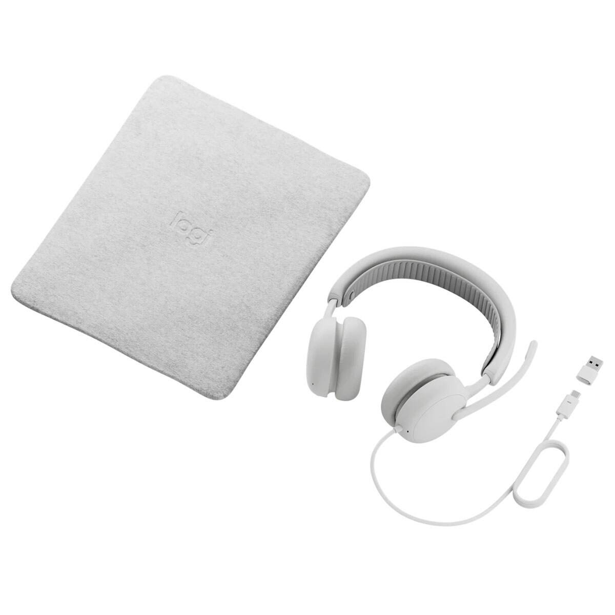 Alt View 3. Logitech - Logitech Zone Wired 2 Active Noise Cancelling Closed-Back On-Ear Stereo Headset, Off-White - White.