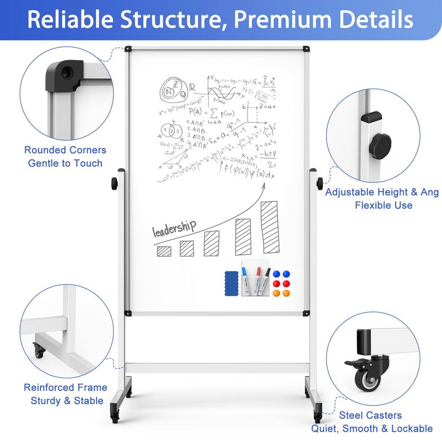 Large Magnetic Whiteboard With Stand Huge 72 X 48 Inch Mobile Magnetic Whiteboard On Wheels - Double-Sided Dry Erase Board With Stand For Office, Classroom Or Home Office School Presentation Board