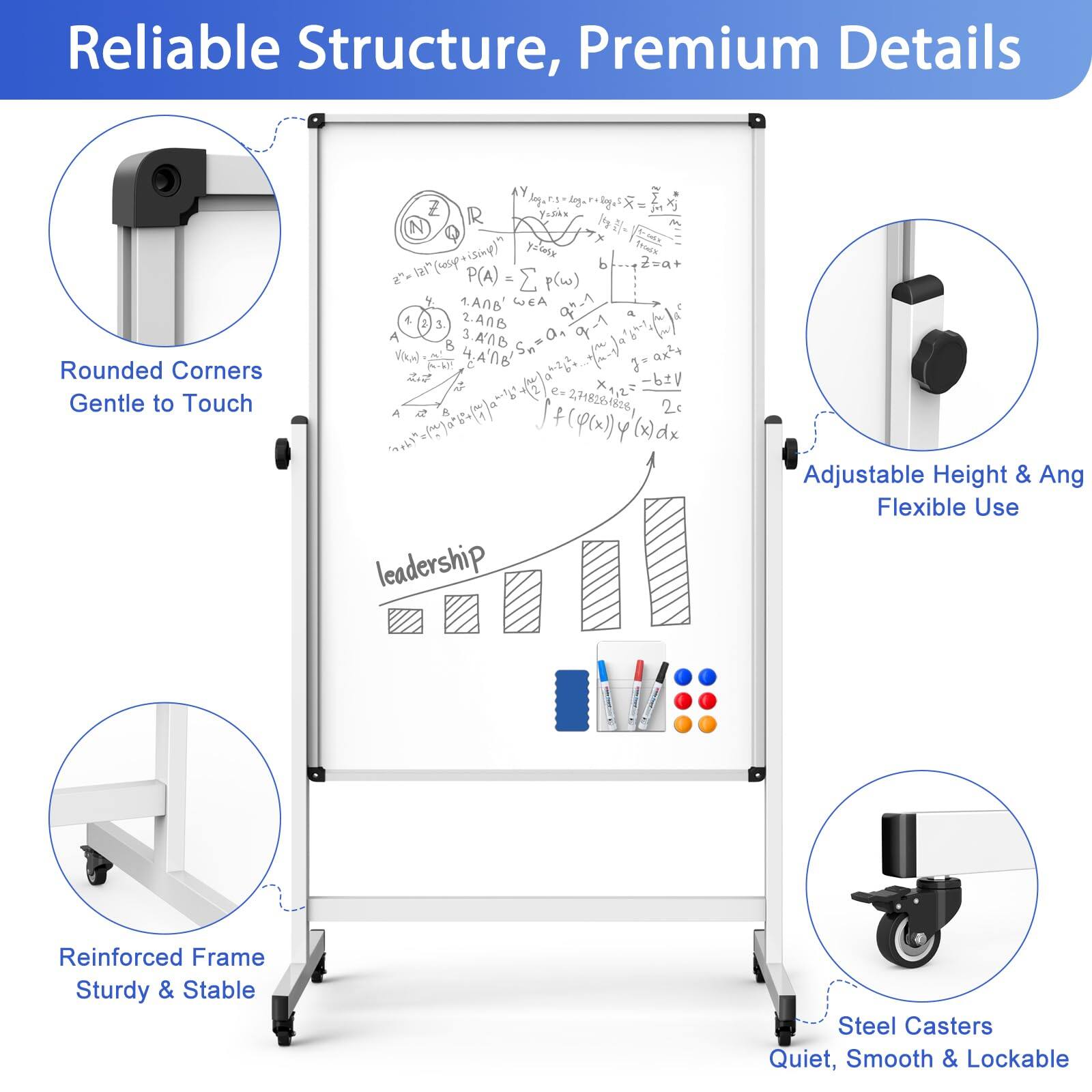 Large Magnetic Whiteboard With Stand Huge 72 X 48 Inch Mobile Magnetic Whiteboard On Wheels - Double-Sided Dry Erase Board With Stand For Office, Classroom Or Home Office School Presentation Board