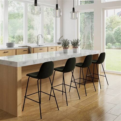 Back. SlickBlue - Set of 2 Modern Counter Height Barstools with Low Back Fabric Seats - Dark Grey.
