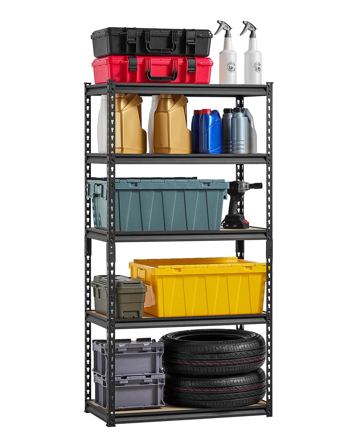 Front. VEVOR - Storage Shelves, 2000 lbs, 5 Tier Garage Storage Shelving, 16" D x 32" W x 62.8" H Adjustable Metal Shelves - Black.