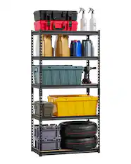 Front. VEVOR - Storage Shelves, 2000 lbs, 5 Tier Garage Storage Shelving, 16" D x 32" W x 62.8" H Adjustable Metal Shelves - Black.