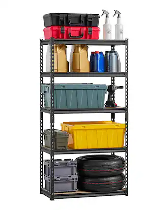 Front. VEVOR - Storage Shelves, 2000 lbs, 5 Tier Garage Storage Shelving, 16" D x 32" W x 62.8" H Adjustable Metal Shelves - Black.