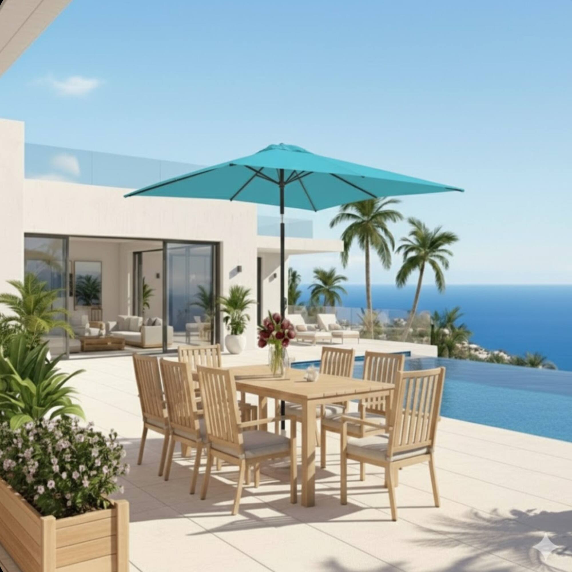 Left. Mondawe - 6.5 x 10 ft Rectangular Patio Umbrella with Crank, Tilt, Polyester UV-Resistant Canopy - Turquoise.