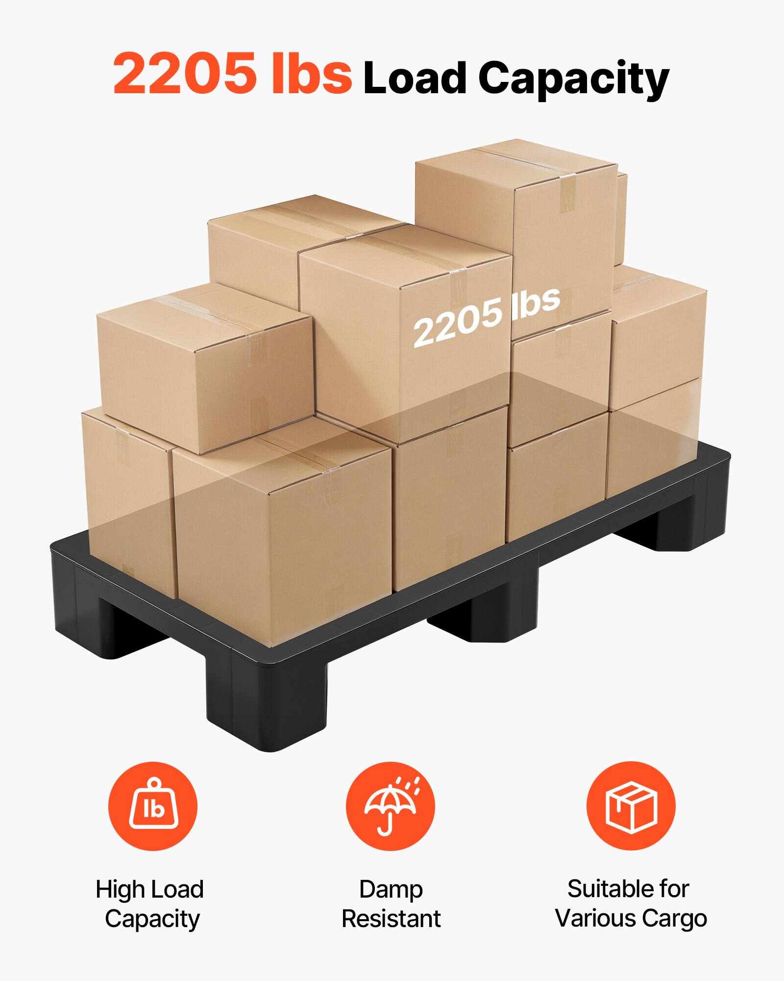 2205 lbs Load Capacity

High Load Capacity
Damp Resistant
Suitable for Various Cargo