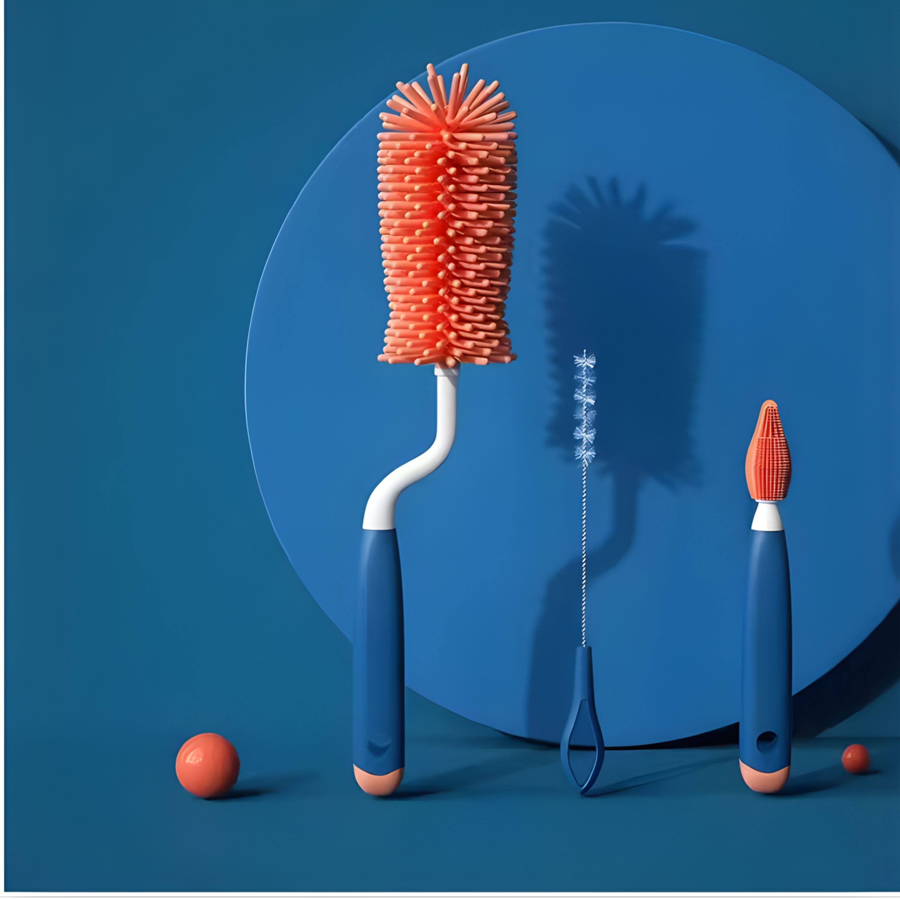 Angle. Kitcheniva - Curved Silicone Bottle Brush 3 Pcs Set.