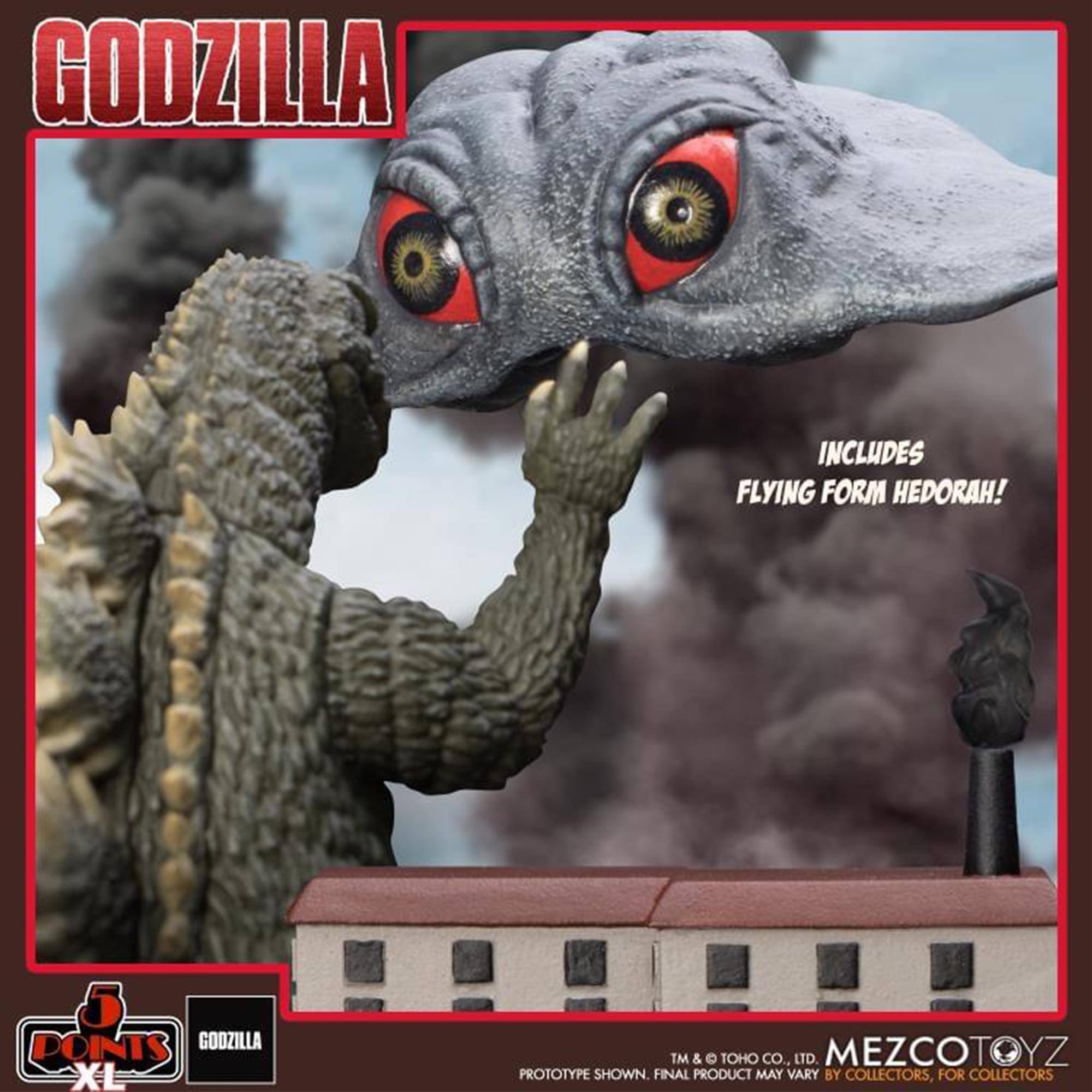 GODZILLA INCLUDES FLYING FORM HEDORAH! 5 POINTS GODZILLA XL TM & TOHO CO., LTD MEZCOTOYZ PROTOTYPE SHOWN. FINAL PRODUCT MAY VARY BY COLLECTORS, FOR COLLECTORS