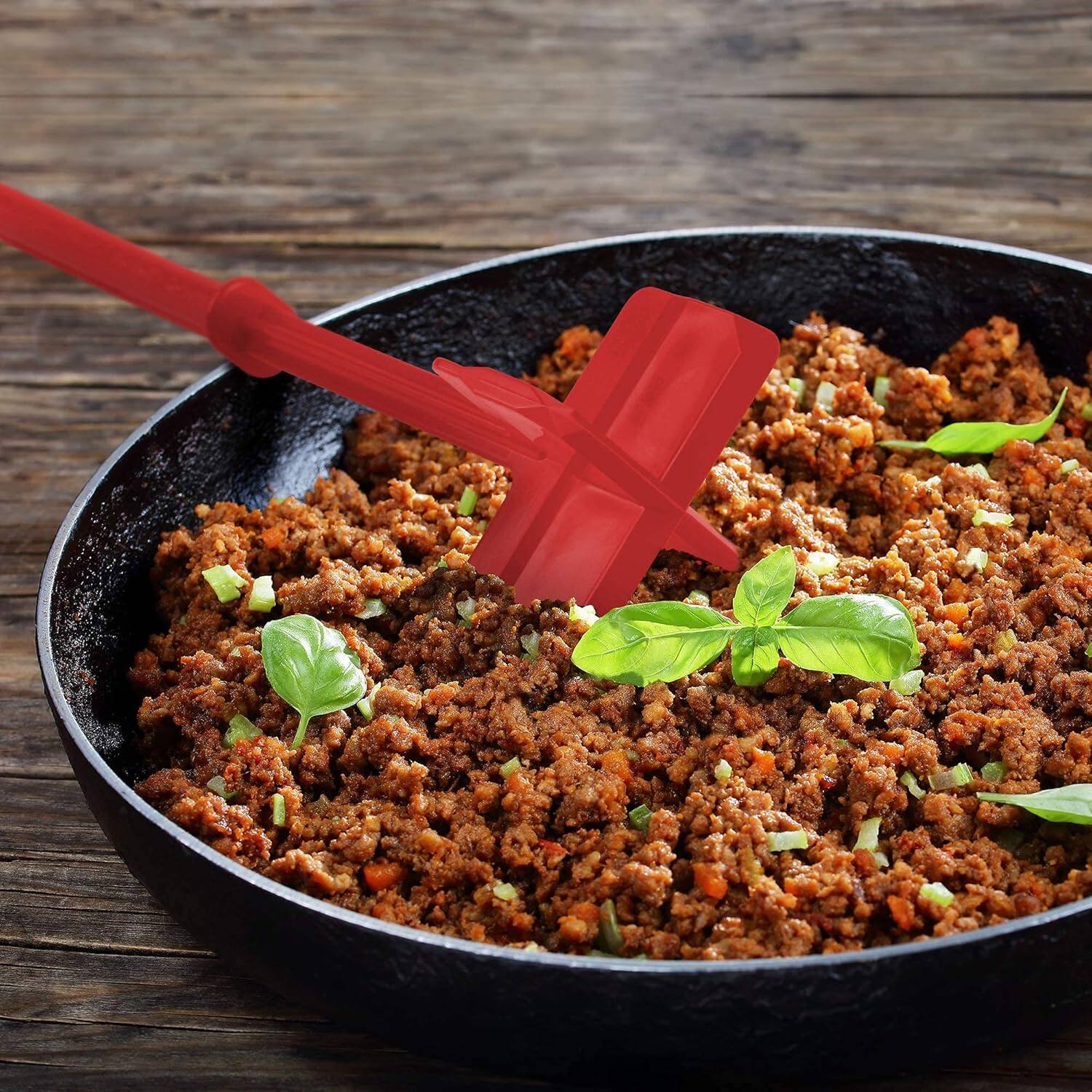 Alt View 2. Zulay Kitchen - Zulay Kitchen Ground Beef Chopper Tool Hamburger Smasher Tool - Meat Chopper For Ground Beef - Dark Red.