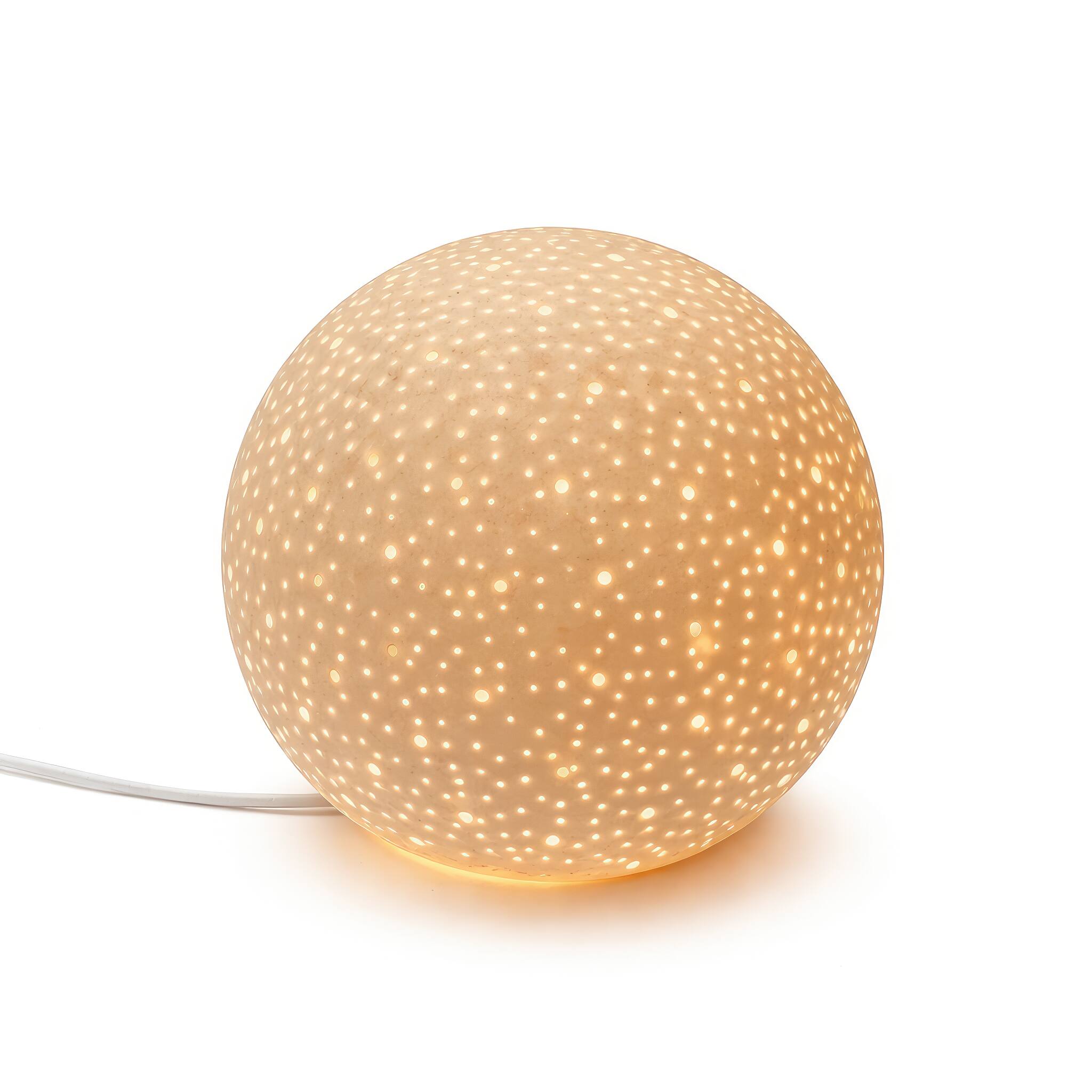 Angle. FC Design - 7"H Warm Golden Perforated Sphere w/ Starry Glow Design Table Lamp.