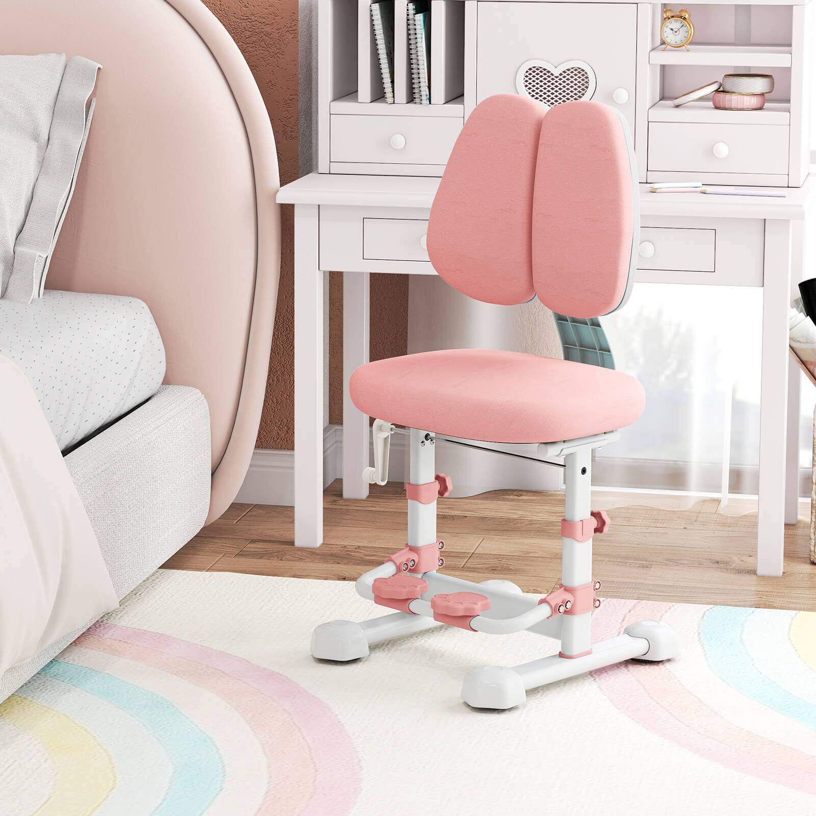 Alt View 3. Costway - Costway Kids Study Chair with Adjustable Double Backrest, Footrest, Seat Height & Depth - Pink.