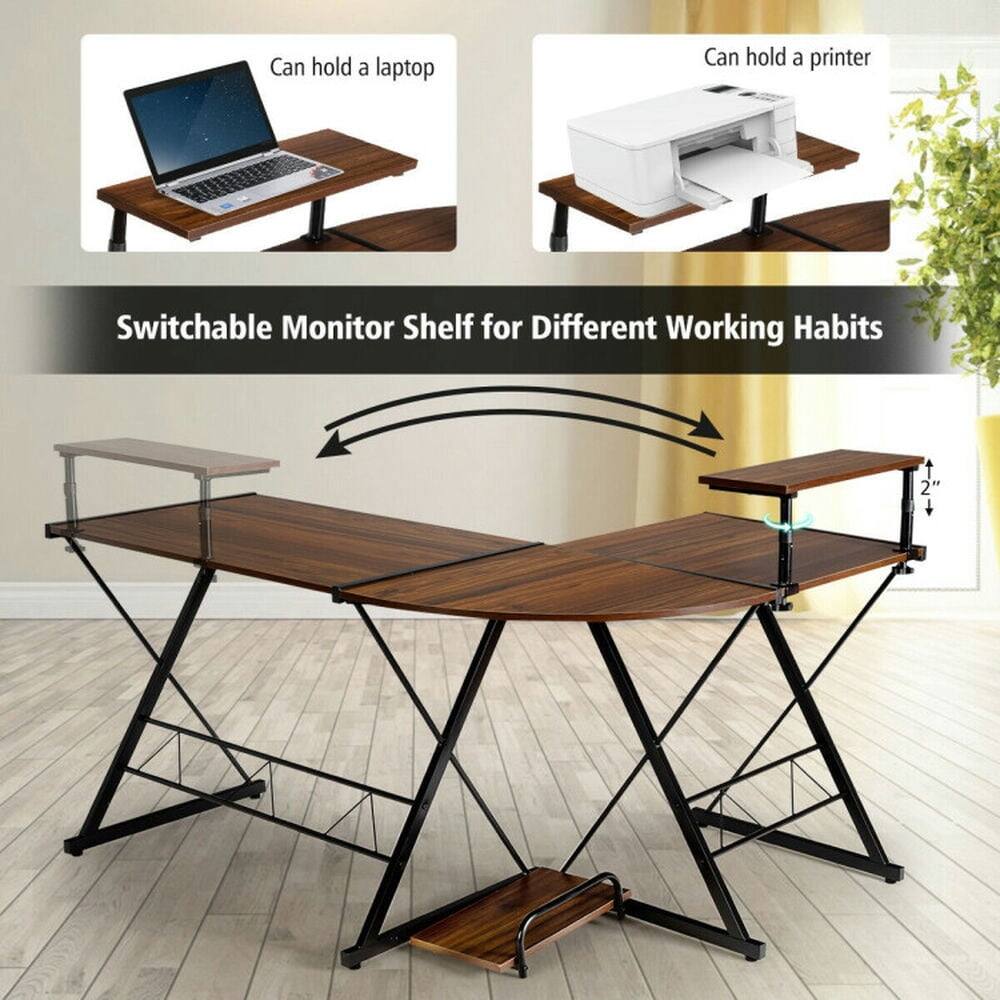 Can hold a laptop  
Can hold a printer  

Switchable Monitor Shelf for Different Working Habits  

2"