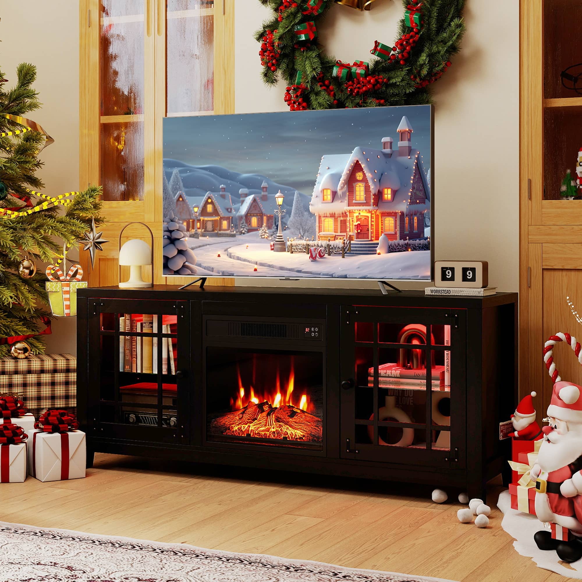 Boyel Living - 58inch Fireplace TV Stand with LED Lights and 18inch Electric Fireplace