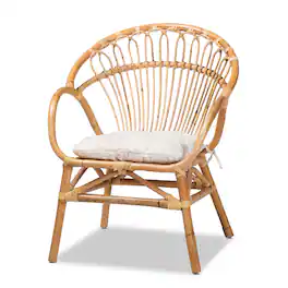 bali & pari - Benicia Modern Bohemian Rattan Dining Chair - White/Natural Brown