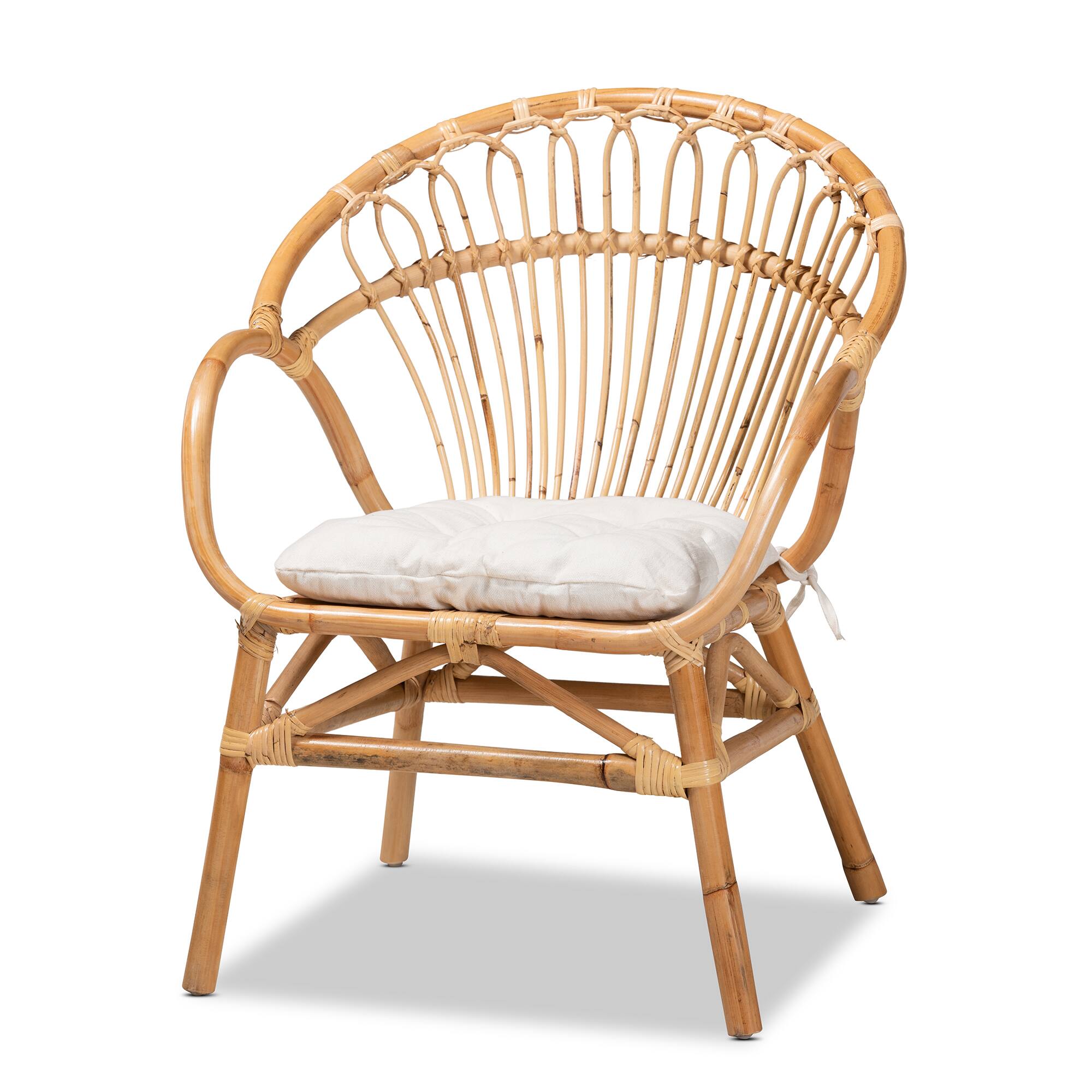 Front. bali & pari - Benicia Modern Bohemian Rattan Dining Chair - White/Natural Brown.