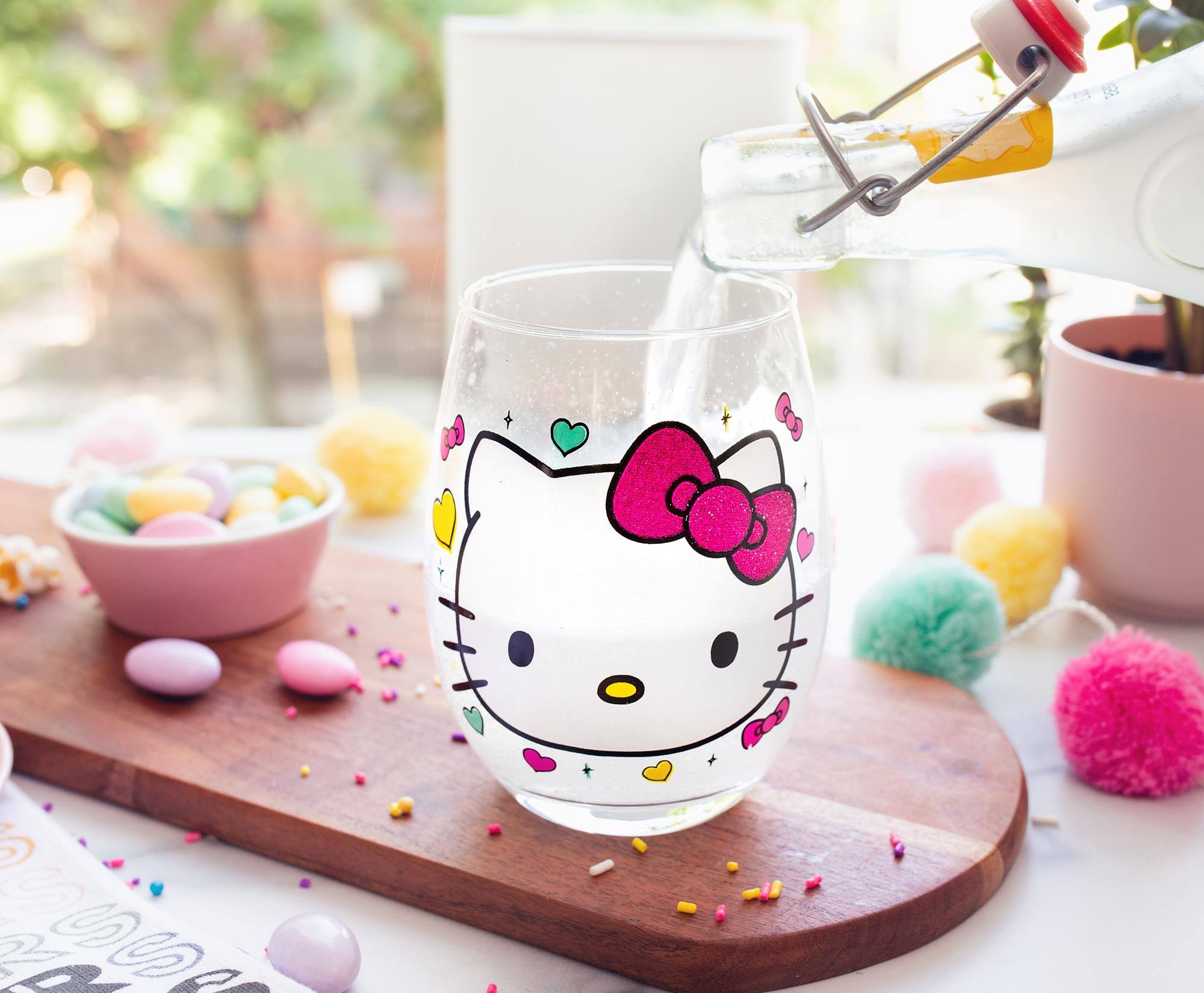 Alt View 2. Silver Buffalo - Sanrio Hello Kitty "You Had Me At Hello" Glitter Stemless Wine Glass | 20 Ounces - Pink.