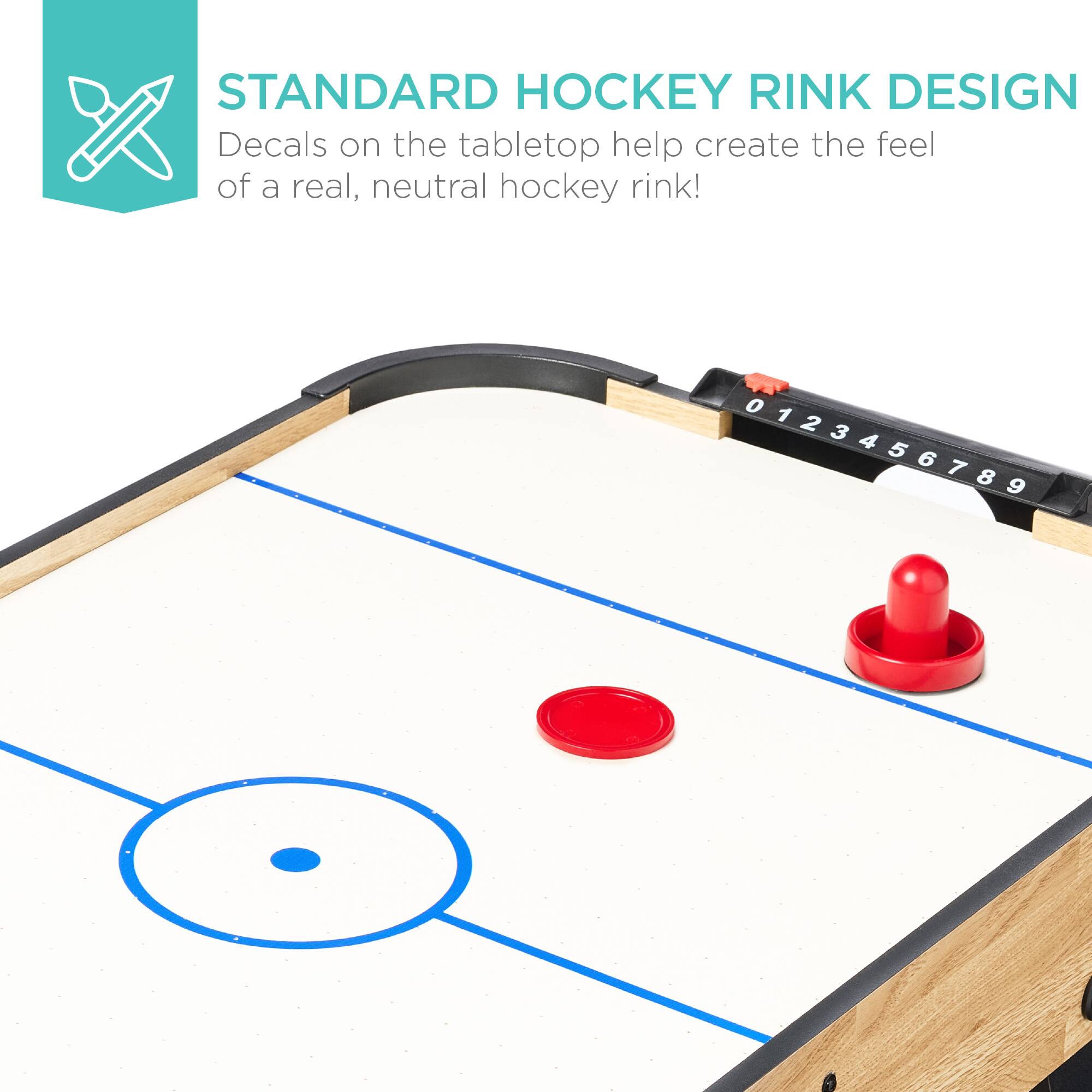 STANDARD HOCKEY RINK DESIGN

Decals on the tabletop help create the feel of a real, neutral hockey rink!