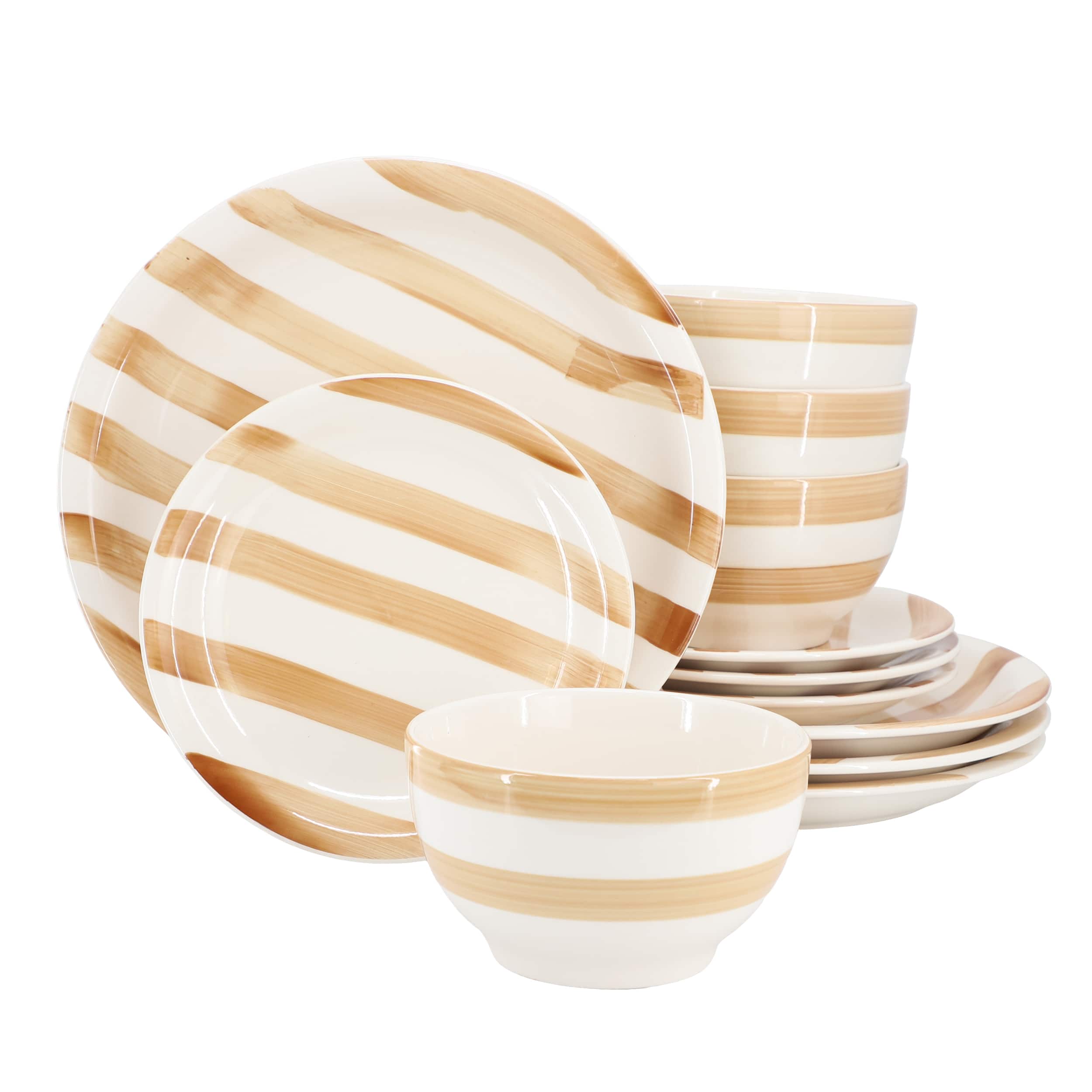 Gibson - Home Kenwood Shores 12 Piece Stoneware Dinnerware Set - Sand Stripe
