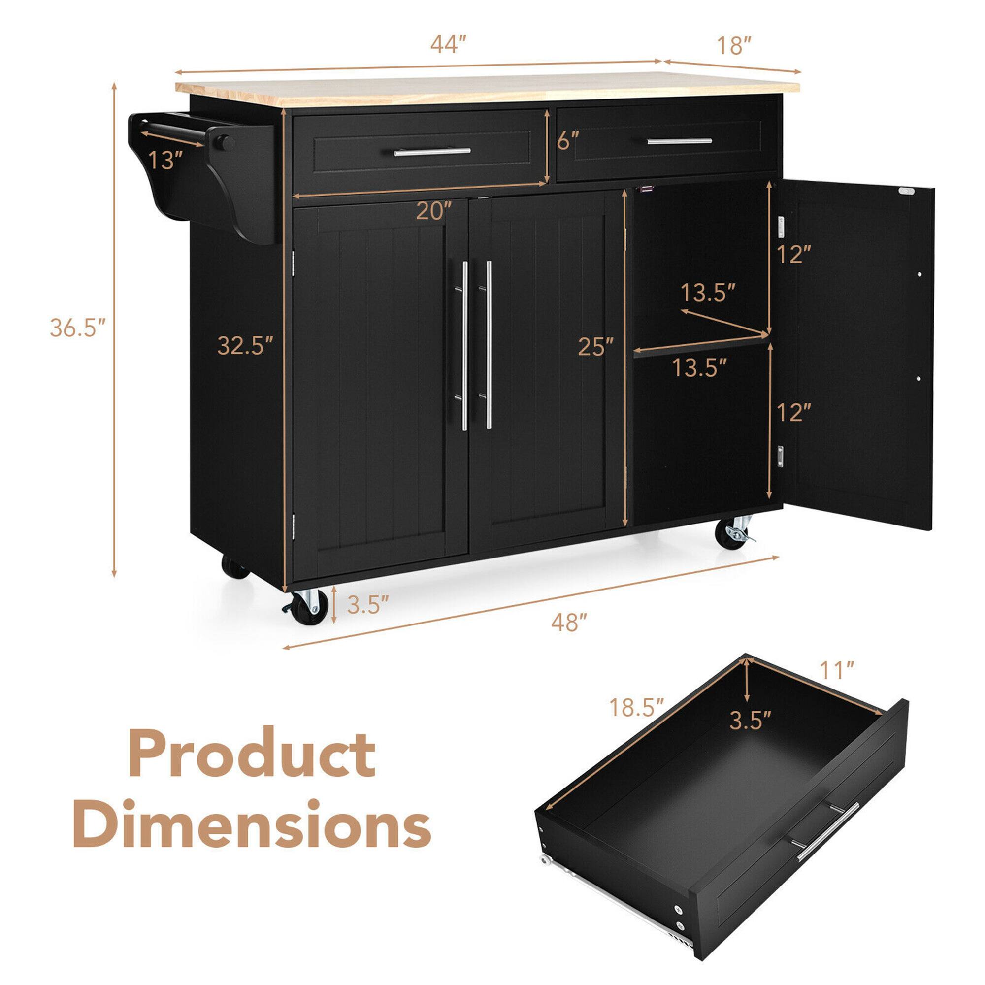 Product Dimensions

- 44" (Width)
- 18" (Depth)
- 36.5" (Height)
- 32.5" (Height of cabinet)
- 13" (Height of front panel)
- 20" (Width of cabinet door)
- 6" (Height of top drawer)
- 13.5" (Width of side panel)
- 25" (Width of side panel)
- 12" (Height of side panel)
- 12" (Height of drawer)
- 3.5" (Height of bottom drawer)
- 48" (Length of bottom drawer)
- 18.5" (Width of bottom drawer)
- 11" (Depth of bottom drawer)