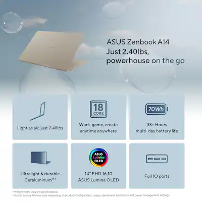 ASUS - Zenbook A14 14 OLED 2K Display - Snapdragon X2 Elite 2026 - 16GB Memory - 512GB Storage - Copilot+ PC - Zabriskie Beige ASUS - Zenbook A14 14 OLED 2K Display - Snapdragon X2 Elite 2026 - 16GB Memory - 512GB Storage - Copilot+ PC - Zabriskie Beige