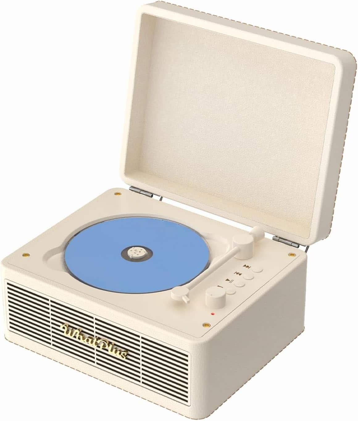 FINEAK - Portable Bluetooth CD Player-Rechargeable Hi-Fi Retro Suitcase Design - White