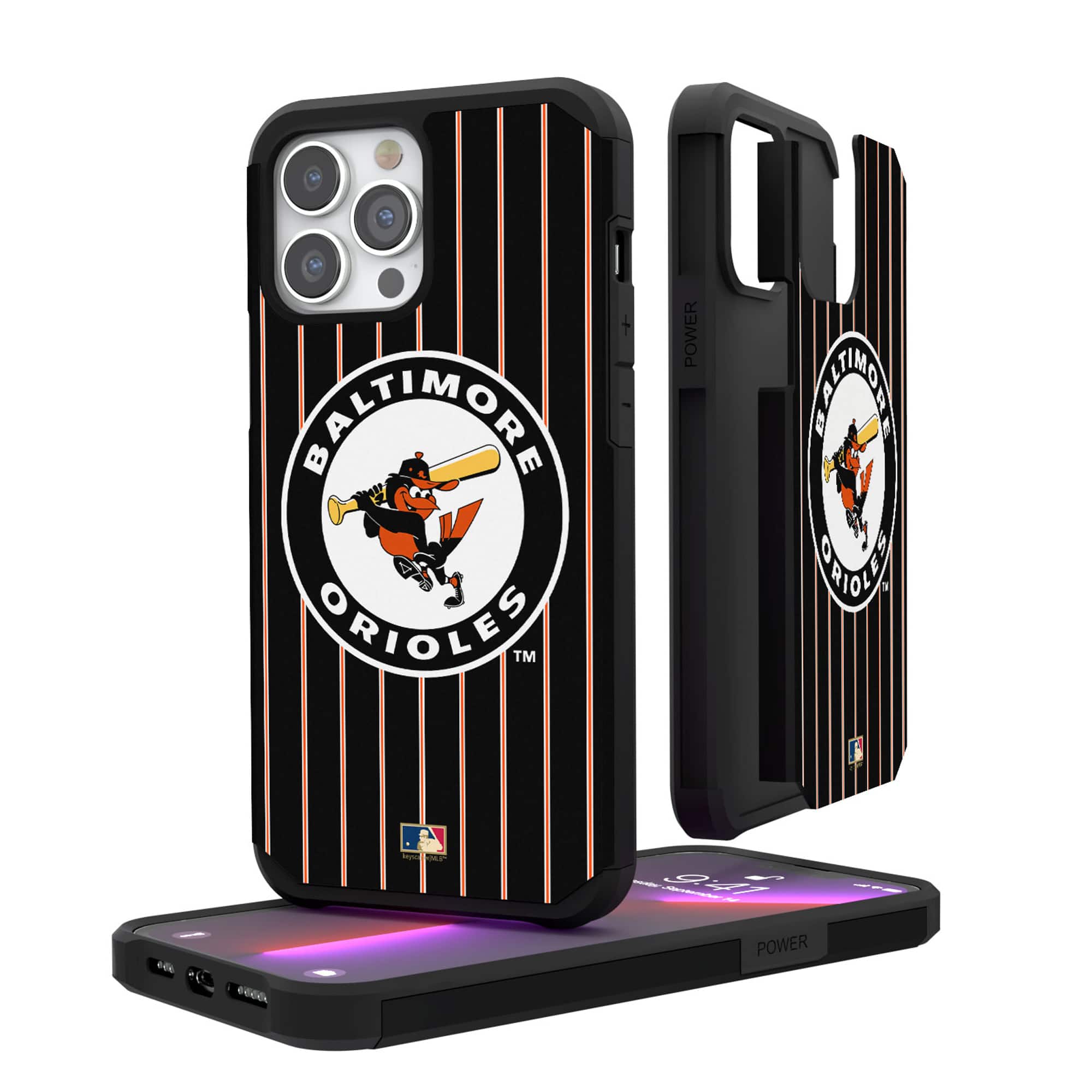Keyscaper - MLB - Baltimore Orioles Walsh Bird Logo iPhone Pinstripe Cooperstown Design Rugged Case - 15 - Multicolor
