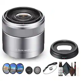 Bundle - Sony - E 30mm f/3.5 Macro Lens (SEL30M35) + Filter Kit + Cap Keeper - - Black