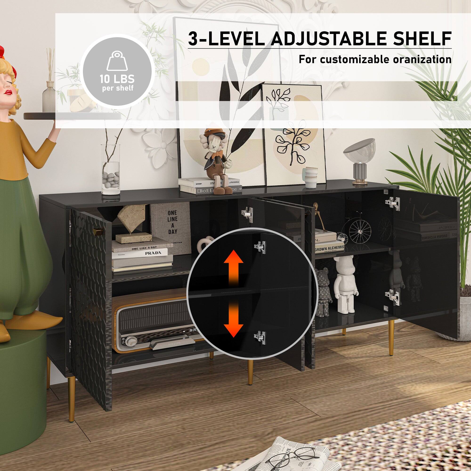 3-LEVEL ADJUSTABLE SHELF  
For customizable organization  

10 LBS per shelf  

ONE LINE A DAY  
PRADA  
BROWN ALCHEMIS